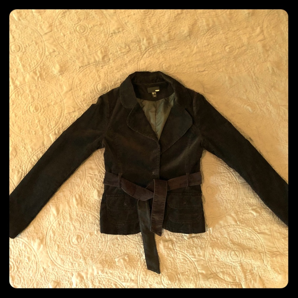 H&M black corduroy blazer jacket Size 4 with belt